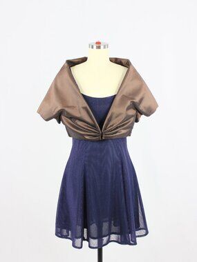 Vintage 80's GINO DISEGNATORE Brown Taffeta Cropped Bolero Jacket, Size 10